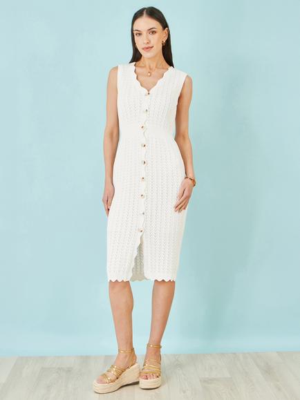 Yumi Cotton Scallop Crochet Knitted Dress, Ivory - view 2, Ivory