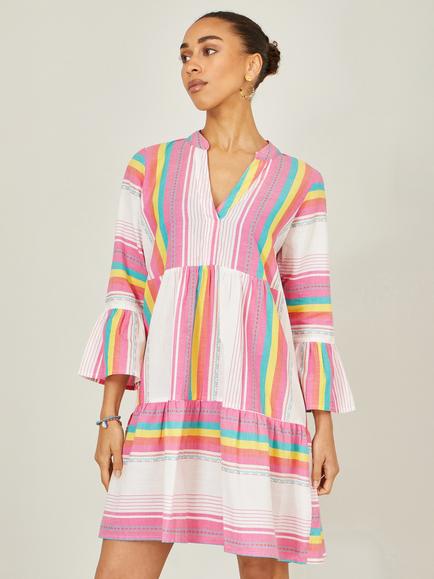 Yumi Cotton Stripe Tunic Dress, Multi, Multi