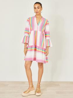 Yumi Cotton Stripe Tunic Dress, Multi - view 2, Multi