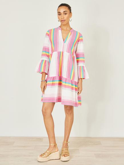 Yumi Cotton Stripe Tunic Dress, Multi - view 2, Multi