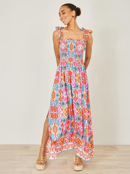 Yumi Ikat Print Maxi Sun Dress, Multi - view 2, Multi