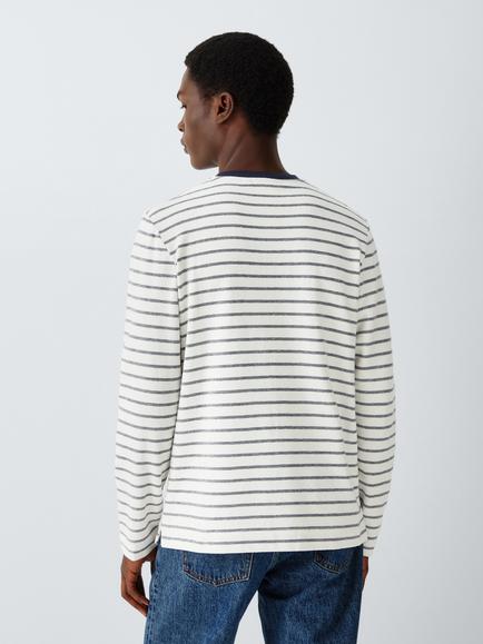 John Lewis Cotton Regular Fit Textured Stripe T-Shirt, Navy/Off-white - view 2, Navy/Off-white