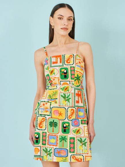 Yumi Postcard Print Mini Sun Dress, Multi, Multi