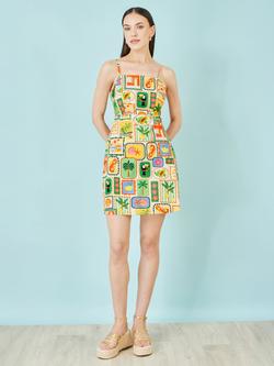 Yumi Postcard Print Mini Sun Dress, Multi - view 2, Multi