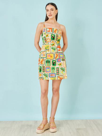 Yumi Postcard Print Mini Sun Dress, Multi - view 2, Multi