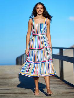 Yumi Cotton Stripe Midi Sun Dress, Multi, Multi