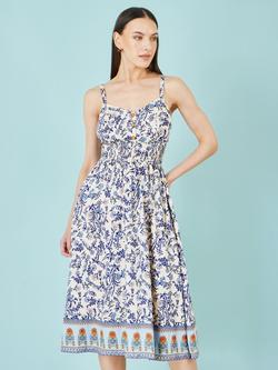 Yumi Floral Border Print Midi Sun Dress, Multi, Multi