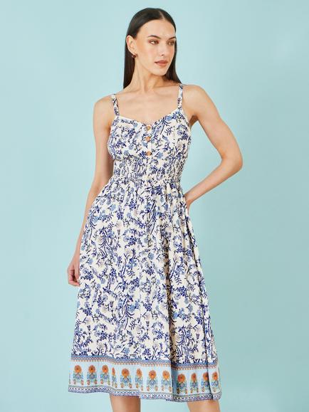 Yumi Floral Border Print Midi Sun Dress, Multi, Multi