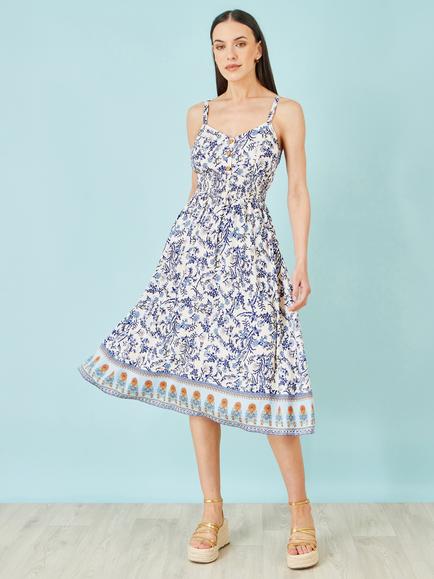 Yumi Floral Border Print Midi Sun Dress, Multi - view 2, Multi