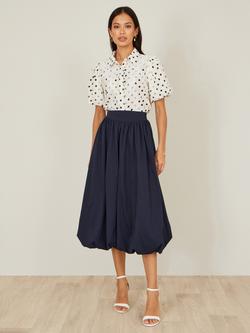 Yumi Polka Dot Lace Boxy Short Sleeve Shirt, White/Black - view 2, White/Black