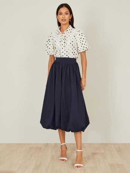 Yumi Polka Dot Lace Boxy Short Sleeve Shirt, White/Black - view 2, White/Black