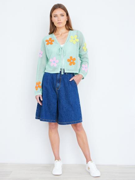 Yumi Denim Wide Leg Shorts, Blue, Blue
