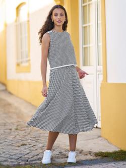 Yumi Cotton Gingham Midi Skirt, Black/White - view 2, Black/White