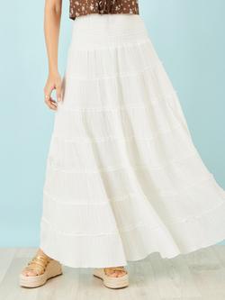 Yumi Double Cotton Tiered Boho Maxi Skirt, White - view 2, White