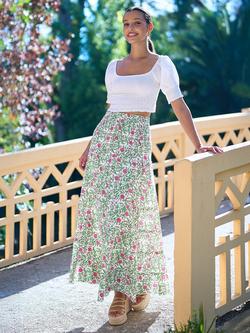 Yumi Cotton Boho Print Floral Maxi Skirt, Multi, Multi