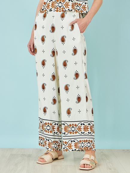 Yumi Paisley Print Wide Leg Trousers, Ivory/Multi - view 2, Ivory/Multi