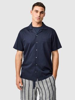Rodd & Gunn Manor Park Button Through Short Sleeve Cotton Blend Shirt, Ink, Ink