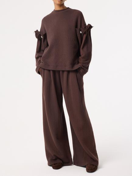 AKYN Kori Cotton Knit Embellished Shoulder Sweatshirt, Chocolate, Chocolate