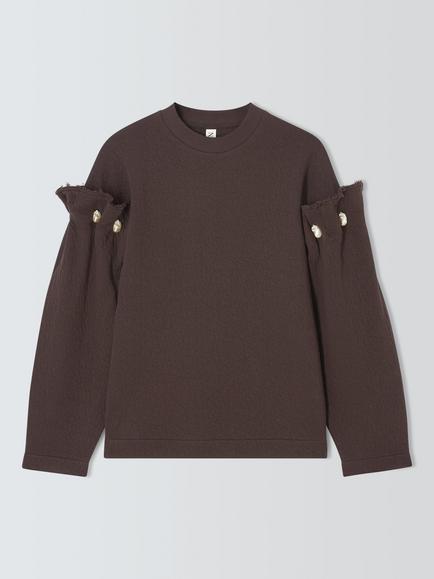 AKYN Kori Cotton Knit Embellished Shoulder Sweatshirt, Chocolate, Chocolate