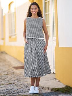 Yumi Cotton Gingham Lace Trim Top, Black/White - view 2, Black/White