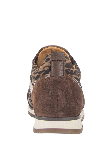 Gabor Secret Wide Fit Suede Leopard Print Trainers, Cacao - view 2, Cacao