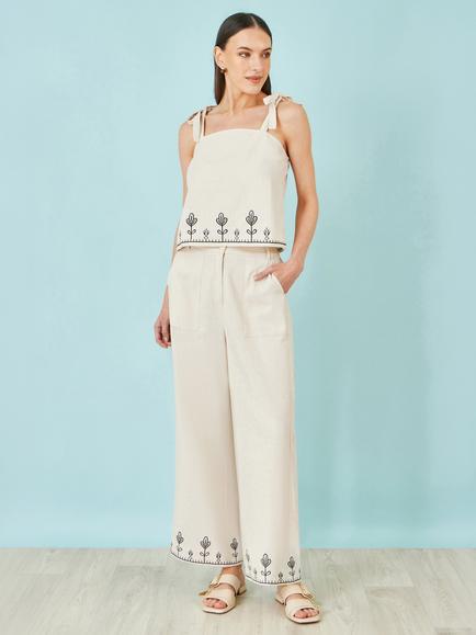 Yumi Square Neck Embroidered Cami Top, Ivory - view 2, Ivory