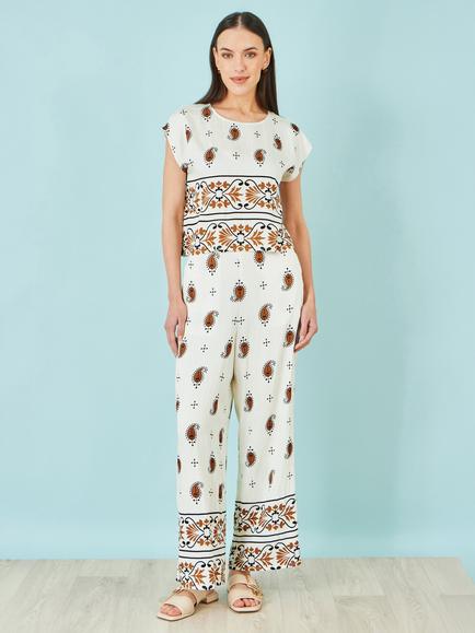 Yumi Paisley Print Short Sleeve Top, Ivory/Multi - view 2, Ivory/Multi