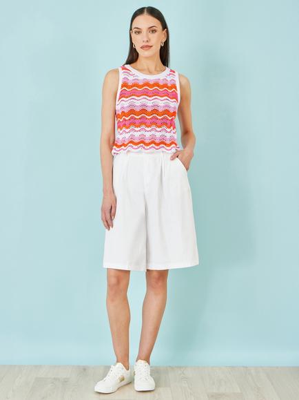 Yumi Stripe Crochet Stripe Vest Top, Multi - view 2, Multi
