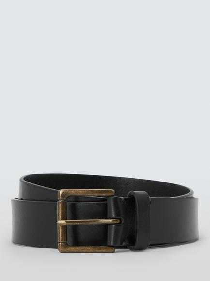 John Lewis 35mm Leather Roller Buckle Belt, Black, Black