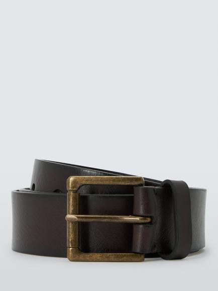 John Lewis 35mm Leather Roller Buckle Belt, Brown, Brown