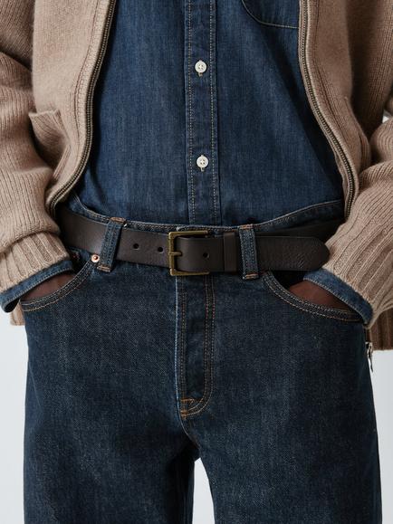 John Lewis 35mm Leather Roller Buckle Belt, Brown - view 2, Brown