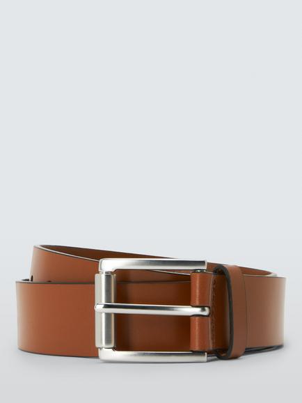 John Lewis Plain Leather Roller Buckle Belt, Brown, Brown