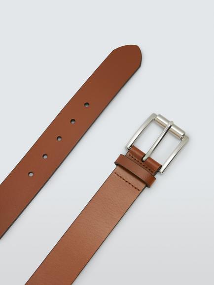 John Lewis Plain Leather Roller Buckle Belt, Brown - view 2, Brown