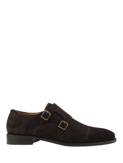Jones Bootmaker Nathaniel Suede Monk Shoes, Dark Brown