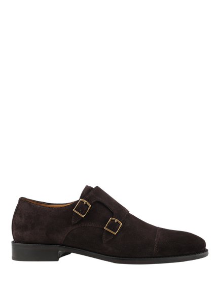 Jones Bootmaker Nathaniel Suede Monk Shoes, Dark Brown
