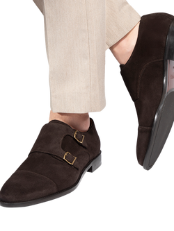 Jones Bootmaker Nathaniel Suede Monk Shoes - view 2, Dark Brown