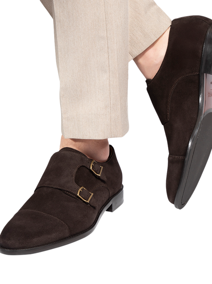 Jones Bootmaker Nathaniel Suede Monk Shoes - view 2, Dark Brown