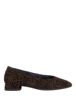 Gabor Identify Wide Fit Leopard Print Ballerina Pumps, Cacao / Black, Cacao / Black