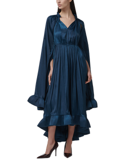 LEEM Cinched Waist Frill Dress, Blue, Blue