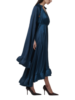LEEM Cinched Waist Frill Dress, Blue - view 2, Blue