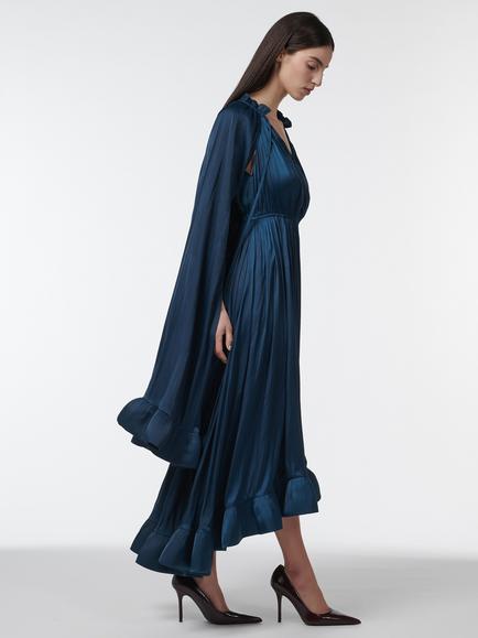 LEEM Cinched Waist Frill Dress, Blue - view 2, Blue