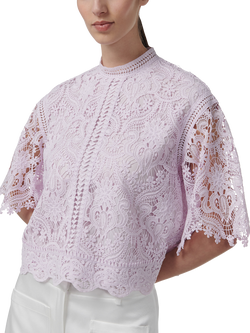 LEEM Lace Short Sleeve Top, Pink, Pink