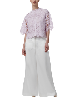 LEEM Lace Short Sleeve Top, Pink - view 2, Pink