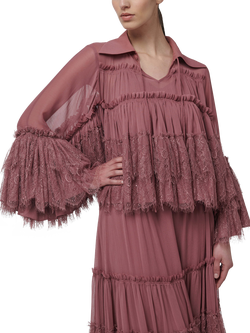 LEEM Neck Tie Lace Blouse, Brown, Brown