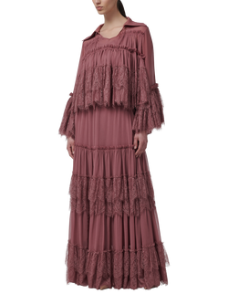 LEEM Neck Tie Lace Blouse, Brown - view 2, Brown