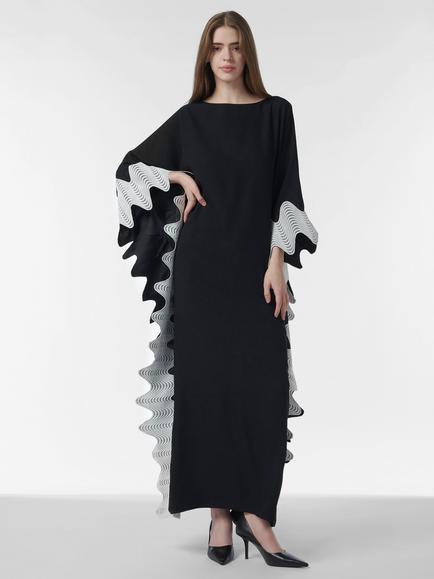 LEEM Najdi Monochrome Woven Trim Maxi Kaftan, Black, Black