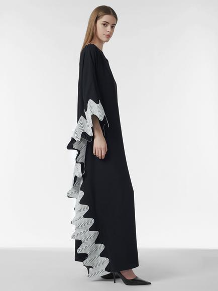 LEEM Najdi Monochrome Woven Trim Maxi Kaftan, Black - view 2, Black