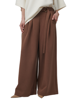 LEEM Wide Leg Belted Trousers, Brown, Brown