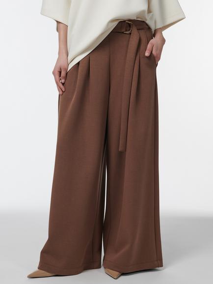 LEEM Wide Leg Belted Trousers, Brown, Brown
