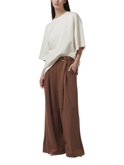 LEEM Wide Leg Belted Trousers, Brown - view 2, Brown
